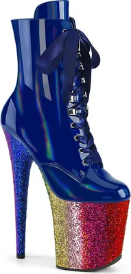 Produktbild von FLAMINGO-1020HG Pleaser Plateaustiefeletten königsblau Lack regenbogen Glitter
