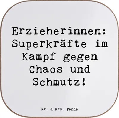 Produktbild von Mr. & Mrs. Panda Holzuntersetzer Spruch Superheldin Erzieherin - Weiß - Geschenk, Berufsgestaltung, Lernen, Bildung, Coaster, Kindheit, Untersetzer für Gläser, Beruf