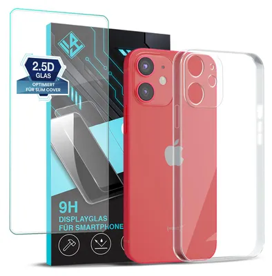 Produktbild von Handyhülle für Apple iPhone 12 mini mit 9H Displayglas Displayschutz Hülle Transparent Flexibel Elastisch Case Cover Backcover Schutzhülle