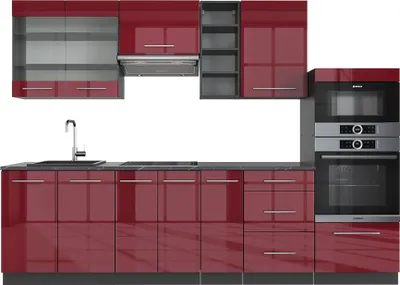 Zdjęcie produktu dla Aneks kuchenny Vicco Fame-Line Bordowy wysoki połysk/antracyt 280 cm bez blatu roboczego, Model 36422