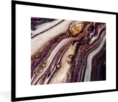 Produktbild von MuchoWow® Gerahmtes Poster Marmor - Rosa - Gold - Glitzer - Marmoroptik 80x60 cm - Poster mit Schwarzem Bilderrahmen Wandposter Rahmen Foto Bilder - Schlafzimmer-Dekorationen - Fotoposter