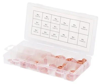 Zdjęcie produktu dla KS TOOLS Asortyment miedzianych pierścieni uszczelniających, Ø 5-17,5 mm, 150 sztuk ( 970.0040 )
