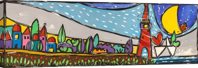 Productafbeelding van Kunstafdruk op canvas, kleurrijk landschap – "Wallas, eindelijk thuis" – 100x35 cm
