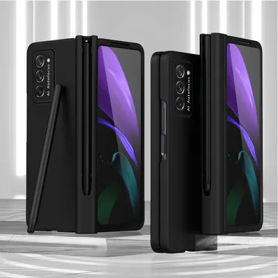 Produktbild von Galaxy Z Fold2 Hülle mit Pen, Scharnierschutz Hartes PC Anti-Kratzer Schutzhülle mit Displayschutzfolie für Samsung Galaxy Z Fold 2 5G Schwarz