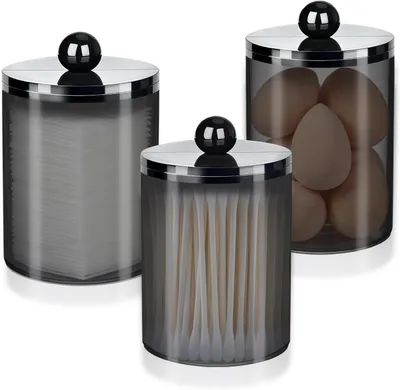 Produktbild von Wattestäbchenhalter 3er Set, schwarz, Acryl, mit Deckel, für Badezimmer