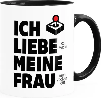 Produktbild von Kaffee-Tasse Ich liebe es wenn meine Frau mich zocken lässt Geburtstags-Gchenk Gamer Zocker Liebeserklärung Moonworks® schwarz Keramik-Tasse