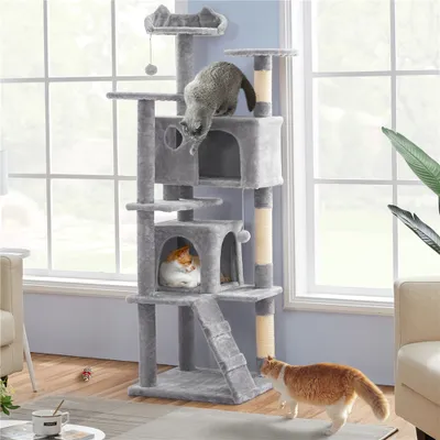 Produktbild von Yaheetech Kratzbaum Höhe 178 cm Stabiler Katzenkratzbaum Katzenbaum Katzenmöbel, Kletterbaum für Katzen, Hellgrau