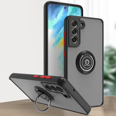 Produktbild von Samsung S21 FE 5G Hülle, Ring Halter Ständer Matte Transluzent TPU Rahmen Stoßfest Schutzhülle für Samsung Galaxy S21 FE 5G Dunkelgrau