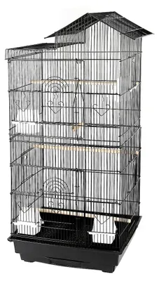 Produktbild von Vogelkäfig aus Metalldraht, tragbar, mit Griff und Tablett, Innenfutterhaus auf dem Dach, ohne Spielzeug