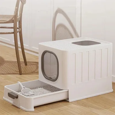Image de FATIVO Litière pour chat XXL avec couvercle 45,3×35,8×38,8 cm, bac à litière pliable avec grande entrée et pelle