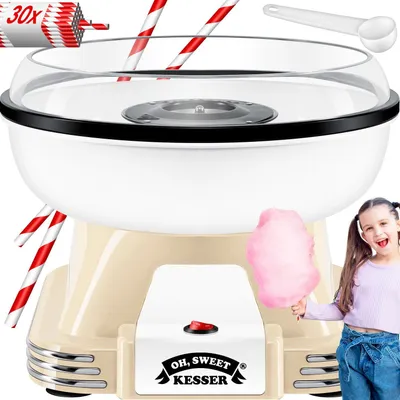 Produktbild von KESSER® Zuckerwattemaschine Set für dein zuhause - Mit 30x Zuckerwatte Stäbchen & Messlöffel - Retro Baumwolle Candy Maschine - Zuckerwatte Maschine Mit Zubehör - Höhe 22 cm  - 500 W