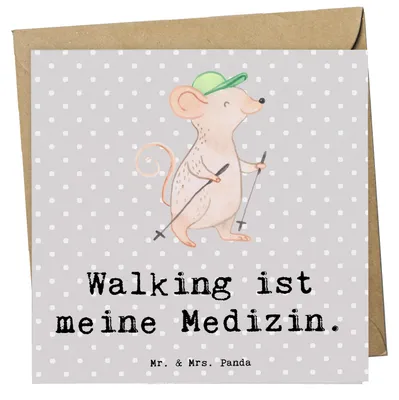 Produktbild von Mr. & Mrs. Panda Grußkarte Maus Walking - Grau Pastell - Geschenk, Klappkarte, Schnelles Gehen, Spazieren, Walken, Glückwunschkarte, faltkarte, doppelkarte, anlasskarte