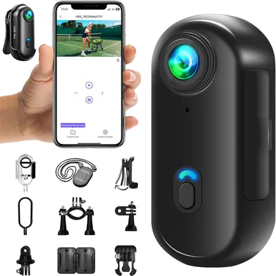 Immagine prodotto di Mini-action camera, 4K, videocamera portatile con Wi-Fi, ideale per vlog e attività sportive all'aperto, bodycam a 360°, telecamera per casco da bicicletta, multifunzione