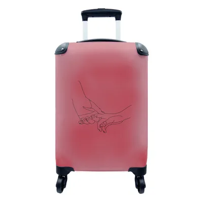 Produktbild von MuchoWow® Koffer Handgepäck Trolley Rollkoffer Kleine Reisekoffer mit 4 Rollen - Hände - Rot - Linienkunst - Cabin Size < 55x40x23 cm & 55x40x20 cm - Fotokoffer - Kabinenkoffer - Boardgepäck - Reise-Box - Reisekoffer - Reisegepäck - Koffer mit Bild - Trolley für Kinder