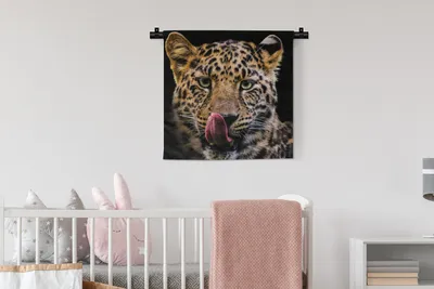 Produktbild von MuchoWow® Wandteppich Wandbehang Leopard - Schwarz - Nahaufnahme 60x60 cm Tapisserie Dekoration Wandtuch - Dekorationen - Wand Decke