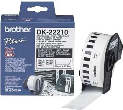Zdjęcie produktu dla Brother DK-22210, Czarny na białym, DK, Biały, bezpośrednio termiczny, Chiny, 5 lat(a)