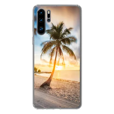 Produktbild von MuchoWow® Handyhülle Schutzhülle Hülle für Huawei P30 Pro Sonnenuntergang - Strand - Palme Silikon Softcase Handy Hülle - Schutzdeckel