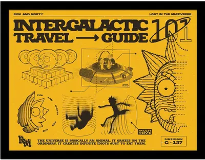 Produktbild von Rick And Morty - Gerahmtes Poster "Intergalactic Travel Guide" PM10931 (40 cm x 30 cm) (Gelb/Schwarz)