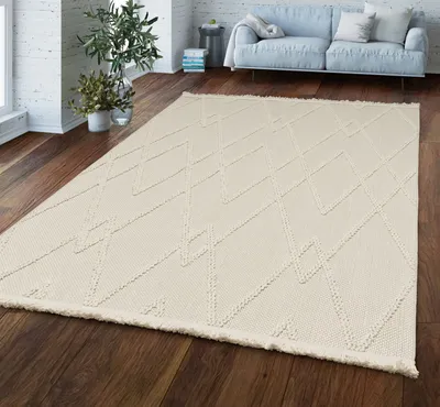 Produktbild von TT Home Wohnzimmer Teppich Kurzflor Rauten Design Geometrisches Skandi Ethno Stil Größe 80x150 cm