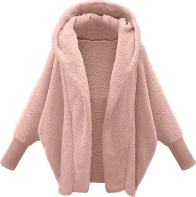 Produktbild von ASKSA Damen Teddyjacke mit Kapuze Lang Fleece Warm Weich Winter Warm Plueschjacke Casual Zip Langarm Samt Jacke Dicke Freizeit Fleecejacke,Rosa,M