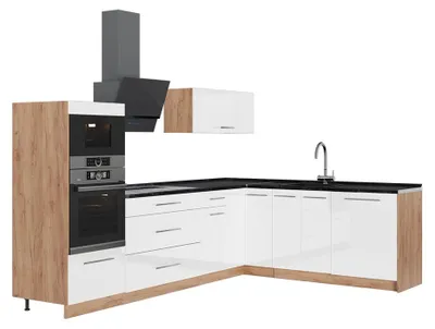 Obrázek produktu pro Rohová kuchyň Vicco Fame-Line Bílá vysoký lesk/Zlatý mocný dub 287 x 207 cm, PD Antracit, Model 63513