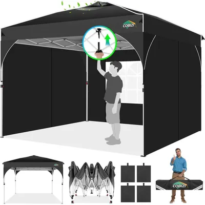 Produktbild von Faltpavillon 3x3m Wasserdicht Stabil Winterfest mit 3 Seitenteilen Schwarz