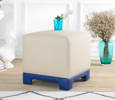 Produktbild von Hanah Home, Lenover - Cream, Blue, Sitzpuff, Creme, 50 % BAUMWOLLE / 50 % LEINEN, 50 x 50 x 47 cm