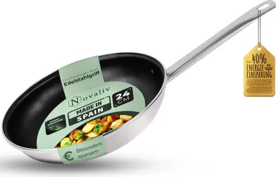 Immagine prodotto di Teglia Novaliv a risparmio energetico 24 cm Risparmio fino al 40% - Acciaio smaltato, rivestimento antiaderente all'interno, molto facile da pulire, teglia color tortora per tutti i tipi di cucina Manico in acciaio inox lavabile in lavastoviglie