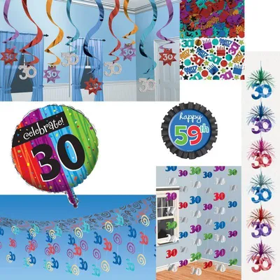 Produktbild von Partyset 30. Geburtstag Dekoration Deko Set bunt Girlanden Ballons