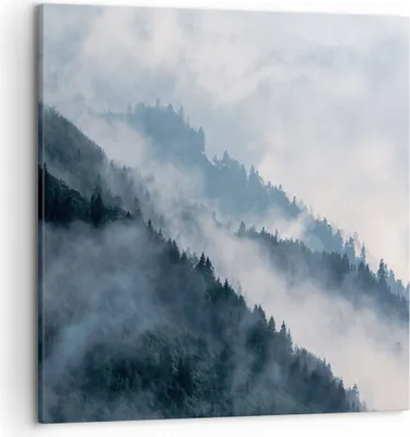 Produktbild von Bild auf Leinwand - Leinwandbild - Einteilig - Berge Nebel Bäume - 50x50cm - Wand Bild - Wanddeko - Wandbilder - Leinwanddruck - Bilder - Wanddekoration - Leinwand bilder - Wandbild - AC50x50-4429