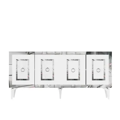Image de Skye Decor, Karya - Blanc, Argent, Armoires de salon, Blanc, 150 x 40 x 79 cm