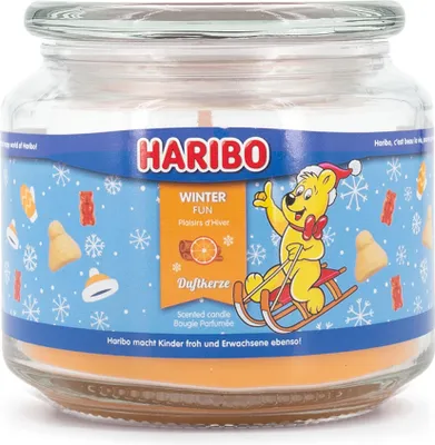 Obrázok produktu pre Vonná sviečka Haribo™ Winter Fun, vonná sviečka v sklenenom pohári, 300 g, doba horenia 50 hodín