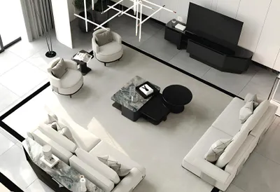 Productafbeelding van Luxe woonkamer meubelset in wit met zwarte accenten