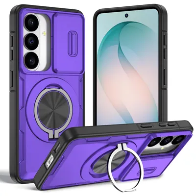 Produktbild von Magnetische Hülle für Samsung Galaxy S26, Militär Stoßfest Handyhülle mit Kameraschutz und Ringhalter Ständer Lila