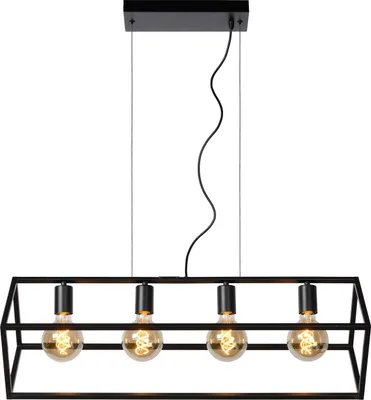 Produktbild von Hängeleuchte Metall E27 H: max. 161 cm Schwarz 4-flammig länglich Retro Pendelleuchte