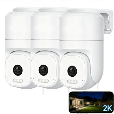 Produktbild von 2K Überwachungskamera Aussen WLAN Kamera Überwachung Außen 360°PTZ-Außenkamera mit Farbige Nachtsicht Aussenkamera für PIR-Bewegungserkennung 3PC