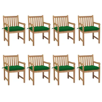Produktbild von vidaXL Gartenstühle 8 Stk. mit Grünen Kissen Massivholz Teak