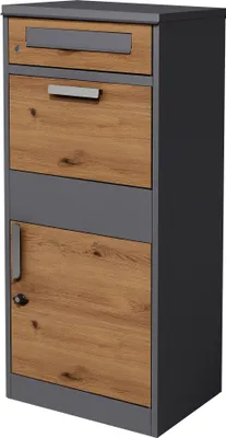 Zdjęcie produktu dla Zamykana skrzynka na listy ML-Design, 50x112x37 cm, antracyt/dąb, wykonana ze stali