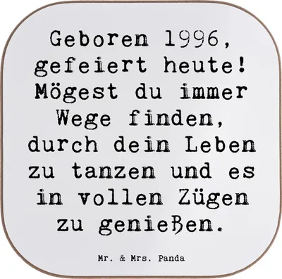 Produktbild von Mr. & Mrs. Panda Tassen Untersetzer Spruch 1996 Geburtstag - Weiß - Geschenk, Tischuntersetzer, besondere Momente, Geboren, Holzuntersetzer, Geburtsjahr, Lebensgenuss