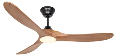 Productafbeelding van Energiezuinige plafondventilator met LED-verlichting en afstandsbediening, model Eco Genuino-L, mat zwart/lichte eik, diameter 152 cm