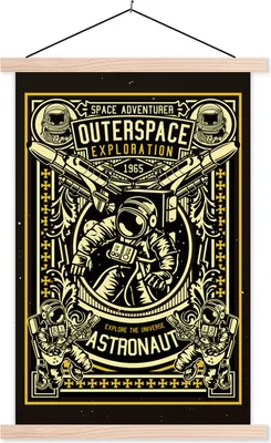 Produktbild von MuchoWow® Textilposter Astronaut - Retro - Zitat 40x60 cm mit holzfarbenen Rahmen - Poster