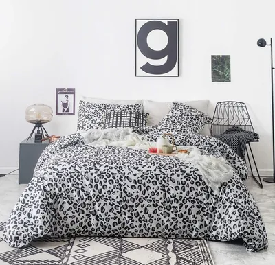 Imagen del producto de Omgoods - Juego de tres fundas nórdicas de algodón con estampado de leopardo