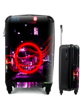 Produktbild von MuchoWow® Koffer Handgepäck Trolley Rollkoffer Kleine Reisekoffer mit 4 Rollen - Spiele - Neon - Rot - Spiel - Spiele - Cabin Size < 55x40x23 cm & 55x40x20 cm - Fotokoffer - Kabinenkoffer - Boardgepäck - Reise-Box - Reisekoffer - Reisegepäck - Koffer mit Bild - Trolley für Kinder