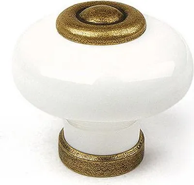 Image de Lot 4 Boutons Ronds Pour Meuble Porcelaine Vieux Laiton Mod.824 ø31mm. Rei