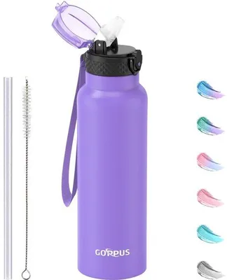 Productafbeelding van Geïsoleerde Waterfles met Rietje 750 ml, Roestvrij Staal