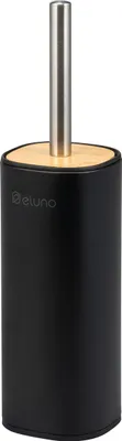 Produktbild von eluno WC-Garnitur FRAMURA, WC-Bürste inkl.  freistehende WC-Bürste inkl. 2x schwarzen Bürstenköpfen, aus schwarzem Metall mit Bambusdeckel