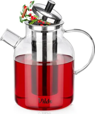 Produktbild von Vilde | Teekanne mit Siebeinsatz - Aus Glas - 1,5 L - Mit Edelstahl Sieb - Hitzebeständig - Teebereiter