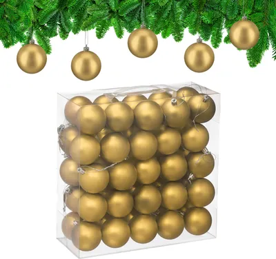 Produktbild von Relaxdays Weihnachtskugeln 50er Set, Weihnachtsdeko, mattes Design, Christbaumkugel, Tannenbaumschmuck in ∅ 6 cm, gold