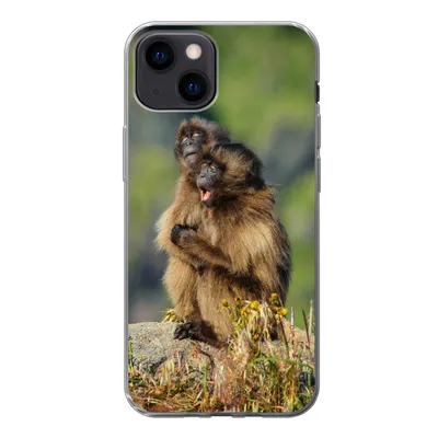Produktbild von MuchoWow® Handyhülle Schutzhülle Hülle für iPhone 13 mini Affen - Pflanzen - Steine - Familie Silikon Softcase Handy Hülle - Softcase