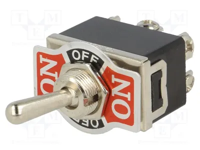 Obrázok produktu pre 1x Spínač pákový, polohy: ON-OFF-ON, 10A/250VAC, 50mΩ, typ s aretačným mechanizmom, 3 polohy
